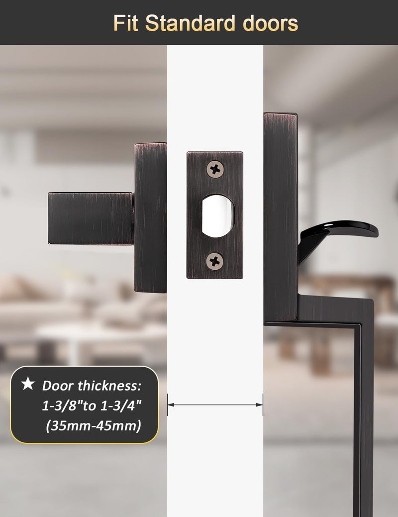 Tinewa Square Oil Rubbed Bronze Front Door Handle with Classic Door Lever, Upgrated Exterior Door Entry Handle No Lock, Reversible for Left & Right Handed - Image 3